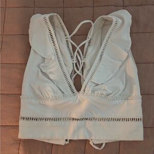 Free people white crop tank top lace back small